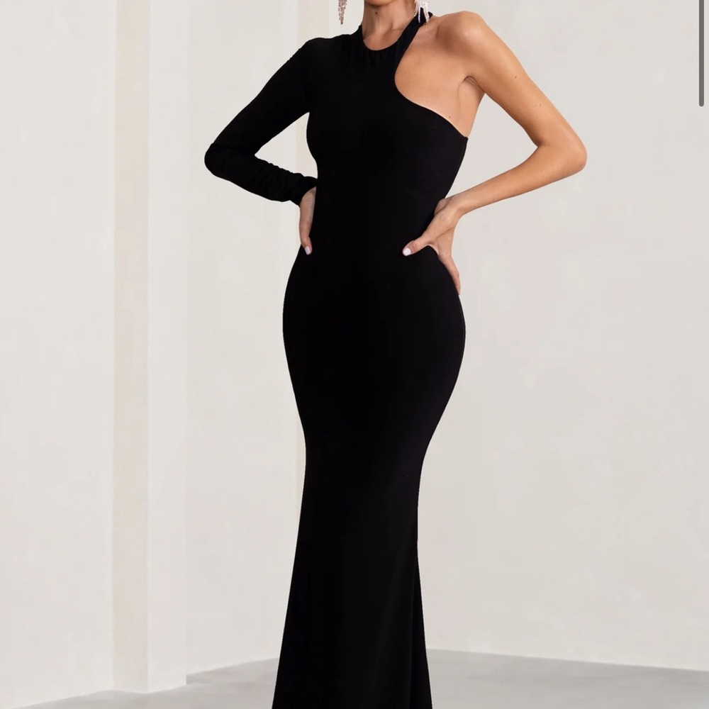 Club L Black Asymmetric Neck Cut Out Maxi Dress With Open Back Detail US12